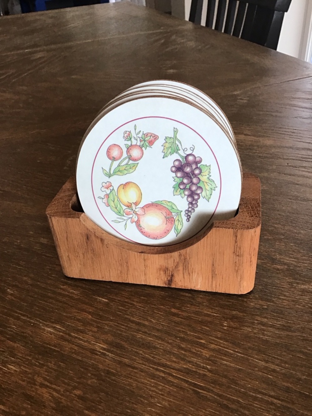 Vintage "Orchard" pattern round coasters produced by Boots